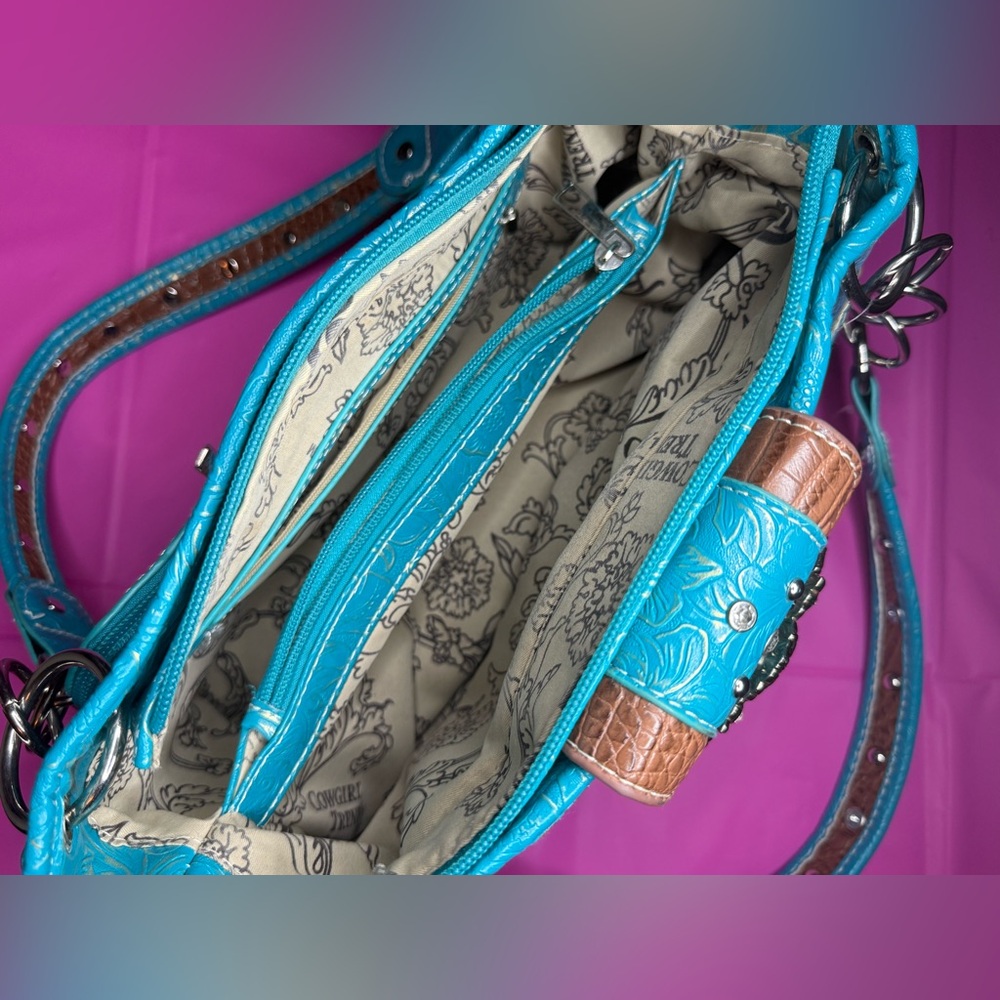 โจ๐ COWGIRL TRENDS Gold Silver Blue Buckle Studded & Jeweled Shoulder Purse Bag - Picture 5 of 17